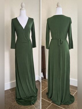Lulus Garden District Olive Green Wrap Maxi Dress Size L  Large Slit Stretchy